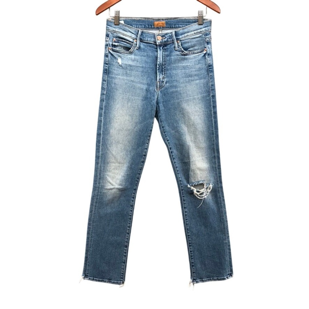 Mother Rascal Ankle Jeans Womens 28 6 Blue Love Gun‎ High Waisted Distressed
